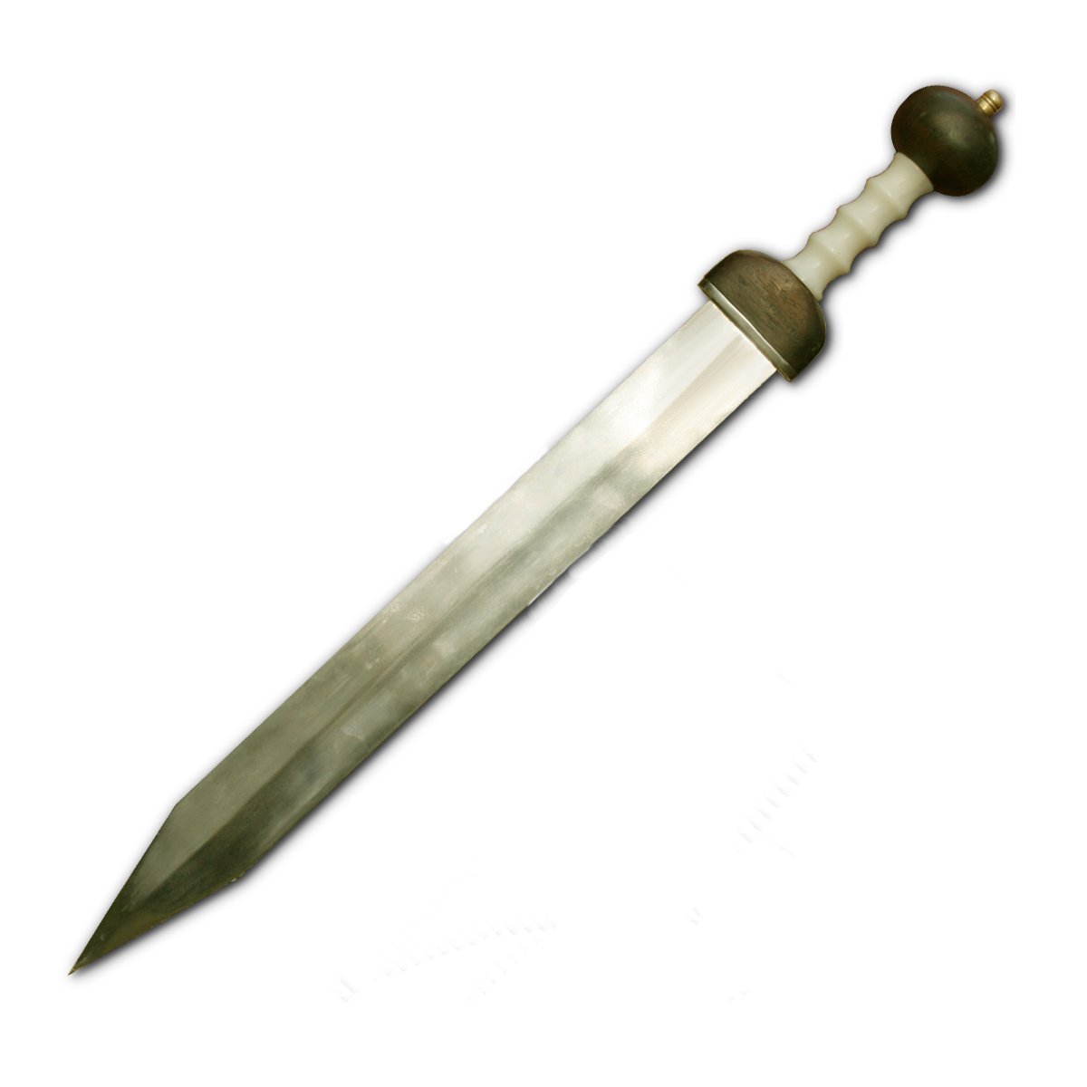 上图:新约时代罗马士兵使用的庞贝式短剑Pompeii Gladius,就像人的舌头,所以圣经把基督的道比喻为「骑白马者口中出来的剑」(启十九21)。「剑」(启一16;二12、16;六8;十九15、21)原文(rhomphaia/?ομφα?α)在古希腊的文献中指色雷斯人从主前第四世纪开始使用的长柄单刃刀,刀片约60-80厘米,柄长约50厘米。但在古罗马的文献中,rhomphaia最初是指「矛」、后来是指「剑」(Plutarch: Life of Aemilius Paulus 18; Eustathius, on Iliad verse VI 166; Hesychius)。罗马军队使用的「剑」并非长柄单刃刀、而是双刃短剑。因此,《启示录》中「两刃的利剑」(启一16)并不是指希腊长柄单刃刀,而是指当时的读者最熟悉的罗马双刃短剑。